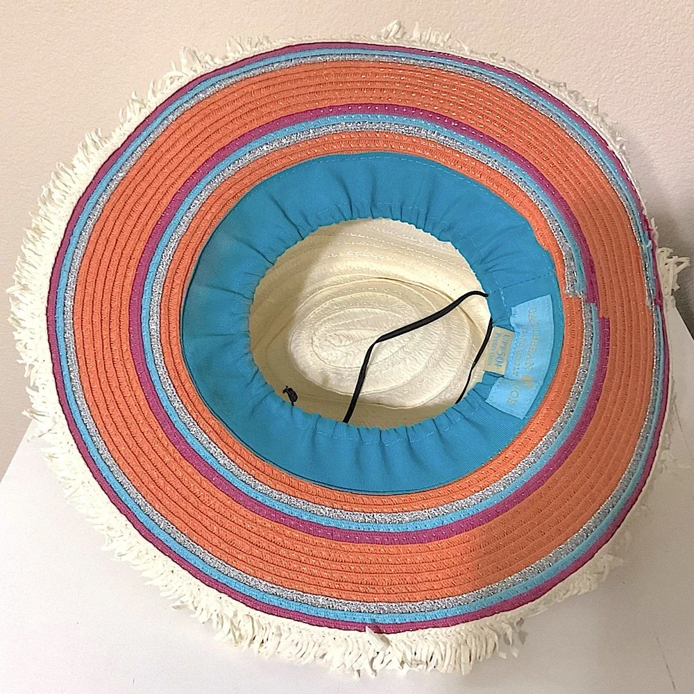 Caribbean Joe Adjustable Straw Island FRINGE HAT
